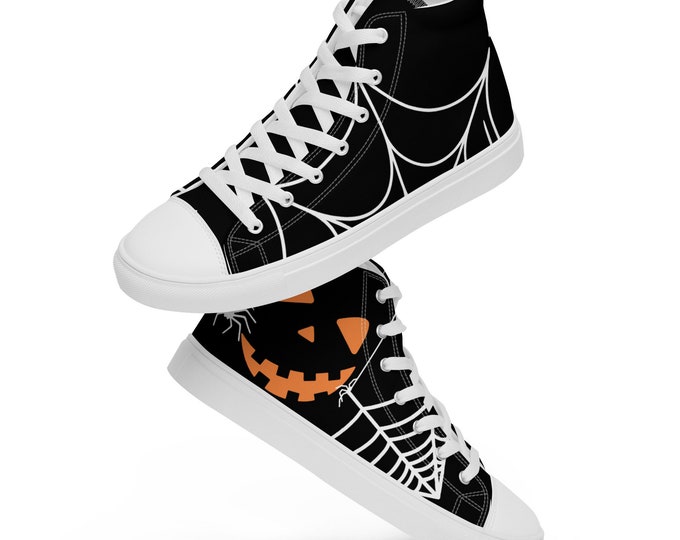 Halloween Spiderweb and Pumpkin Women’s high top canvas shoes