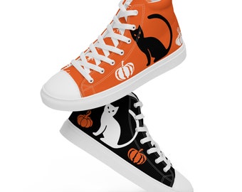 Zapatos altos de lona de mujer Halloween Cat and Pumpkin