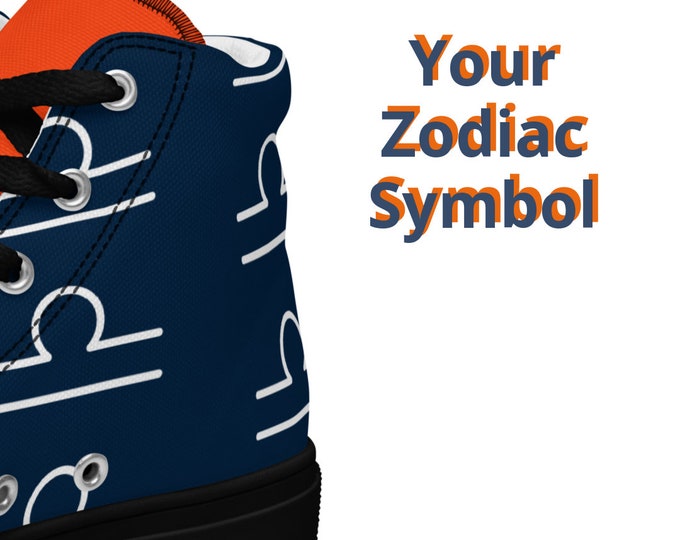 Denver Broncos l Zodiac Sign Shoes | Zodiac Gym Shoes Hightop | Orange High Top Canvas Shoes | Custom Zodiac Gift | Astrological Zodiac Shoe