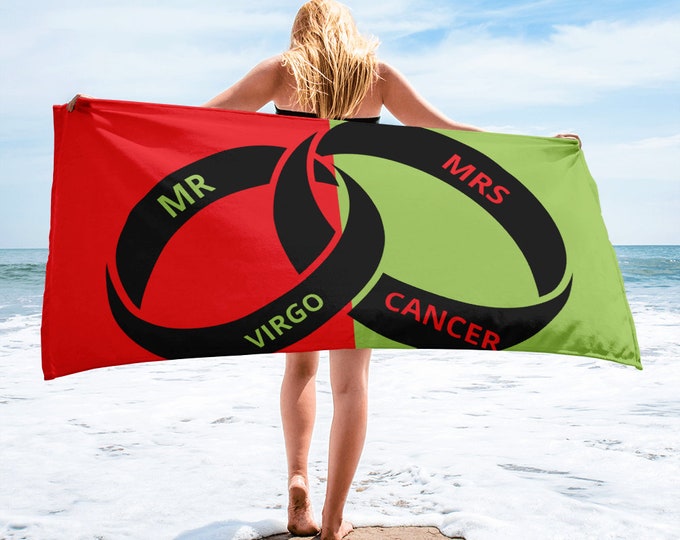 MR & MRS Personalized Zodiac Towel Sublimated Beach Towel