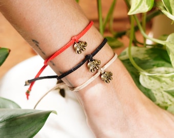 Elephant Wish Bracelet: Good Luck Charm, Adjustable Vegan Faux Suede Cord