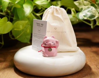 Pink Concrete Lucky Cat: Maneki Neko Statue for Love & Romance