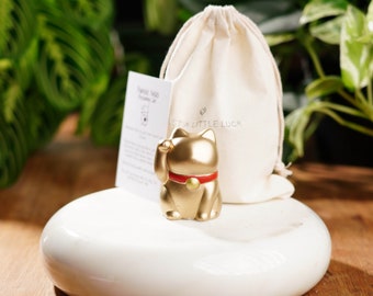 Gold Concrete Lucky Cat: Maneki Neko Fortune Charm