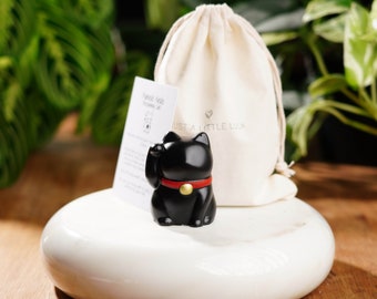 Black Concrete Lucky Cat: Feng Shui Good Fortune Decor