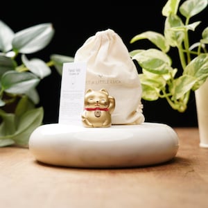 Gold Concrete Maneki Neko: Hand-Painted Lucky Cat Statue For Good Luck and Wealth