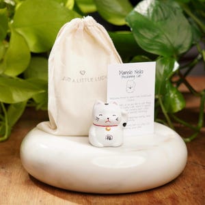 White Concrete Lucky Cat: Maneki Neko Statue For Luck and Happiness