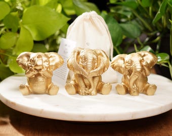 Gold Concrete Elephant Set: Hear, See, Speak No Evil - Lucky Home Decor