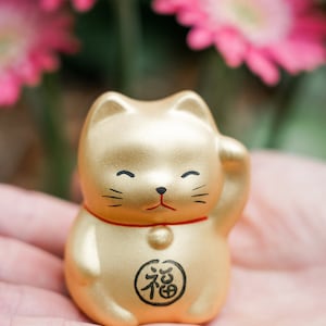 Gold Ceramic Lucky Cat Maneki Neko For Luck and Wealth Fortune Cat Good Luck Gift Feng Shui Cat Good Luck Charm Beckoning Cat image 8