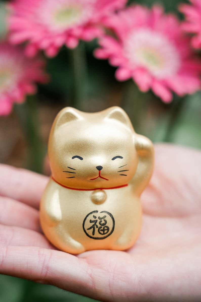 Gold Ceramic Lucky Cat Maneki Neko For Luck and Wealth Fortune Cat Good Luck Gift Feng Shui Cat Good Luck Charm Beckoning Cat image 8