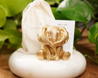 Gold Concrete Lucky Elephant: Hear No Evil Good Luck Charm