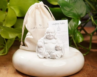 White Concrete Laughing Buddha Statue: Handmade Good Luck Charm