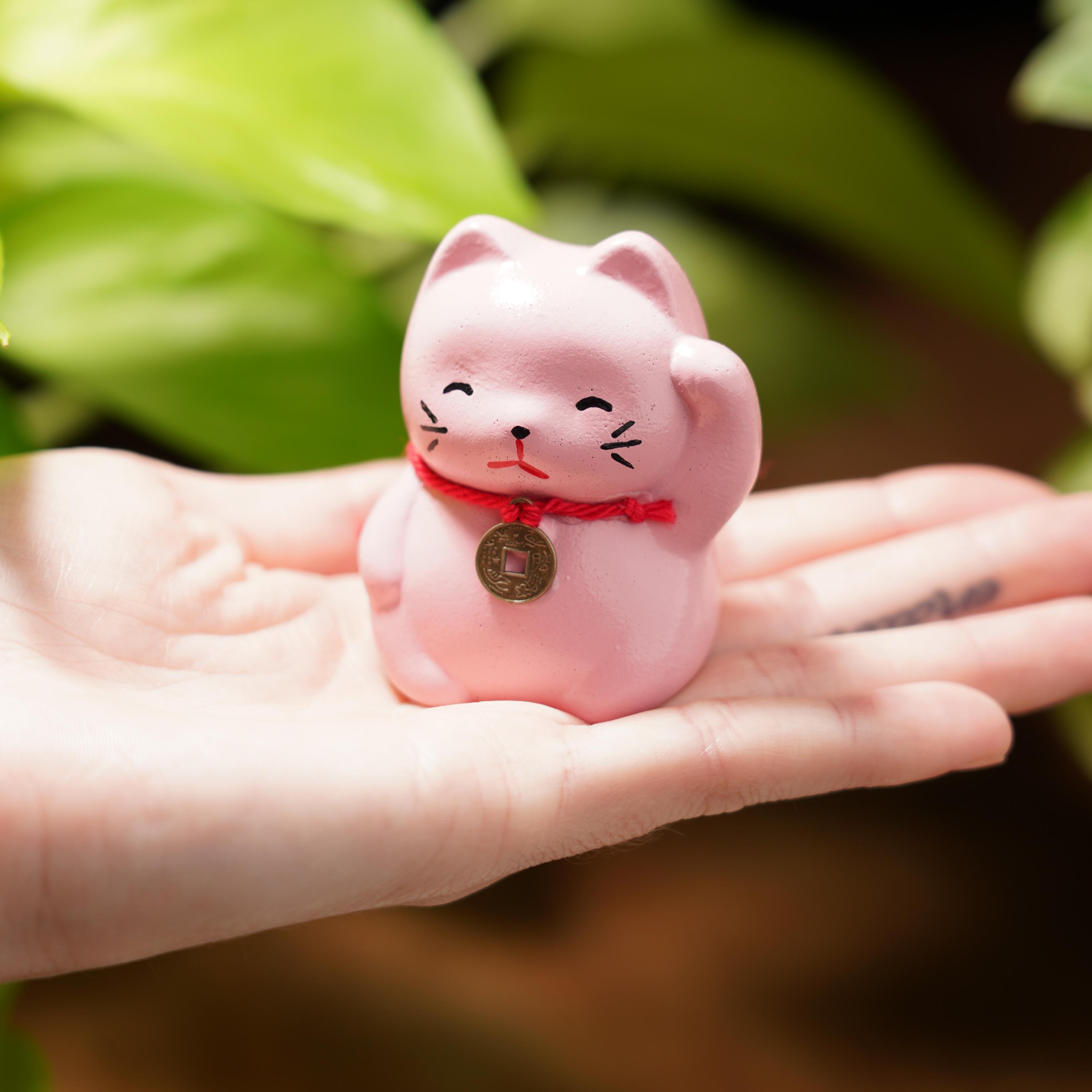 Pink Concrete Lucky Cat: Maneki Neko Statue for Love & Romance - Etsy