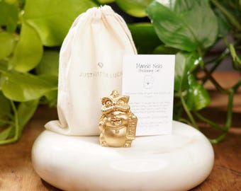Gold Concrete Lucky Cat Maneki Neko: Lion Dance Fortune Charm
