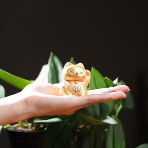 Gold Ceramic Lucky Cat Maneki Neko For Luck and Wealth Fortune Cat Good Luck Gift Feng Shui Cat Good Luck Charm Beckoning Cat image 7