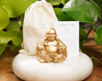 Gold Concrete Laughing Buddha Statue: Handmade Good Luck Charm