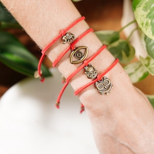 Lucky Charm Wish Bracelet Set: Maneki Neko, Evil Eye, Elephant, Owl