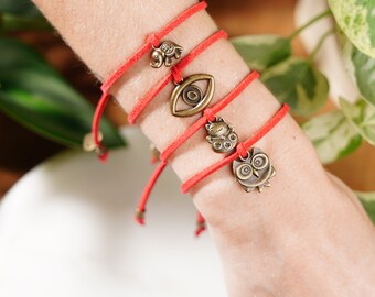 Lucky Charm Wish Bracelet Set: Maneki Neko, Evil Eye, Elephant, Owl