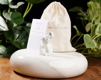 White Concrete Lucky Elephant | Feng Shui | Elephant For Wealth And Good Luck Trunk Up | Housewarming Gift | Good Luck Charm | Elephant Gift