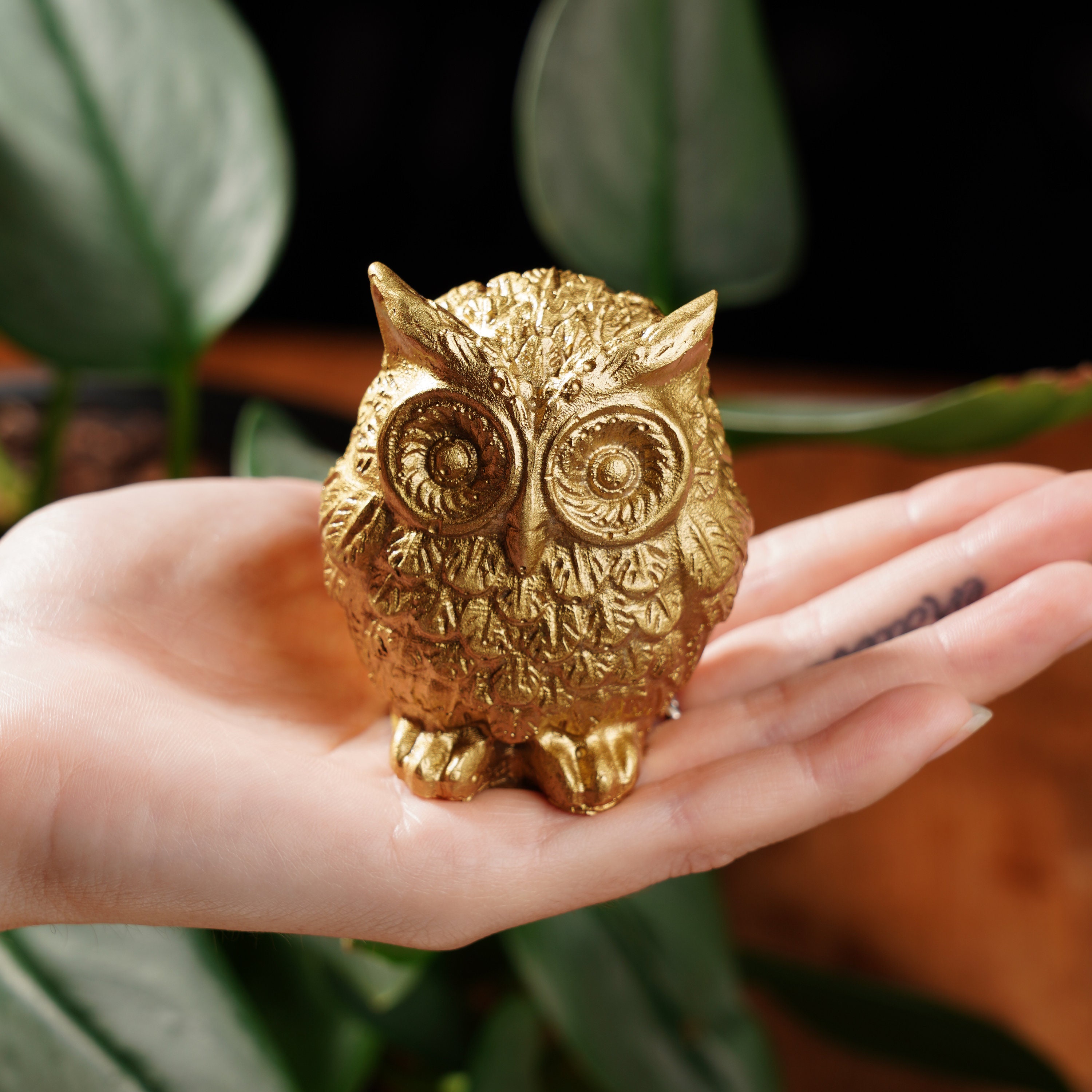Porte-bonheur en béton doré | Feng Shui | Hibou pour la