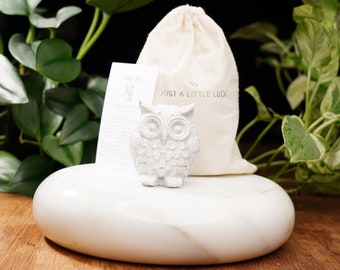 White Concrete Lucky Owl: Good Luck Charm for Wealth, Luck and Happiness