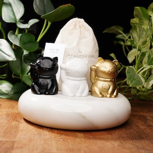 Concrete Lucky Cat Set: Maneki Neko For Luck, Happiness, Wealth and Protection