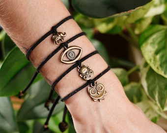 Lucky Charm Wish Bracelet Set: Maneki Neko, Evil Eye, Elephant, Owl