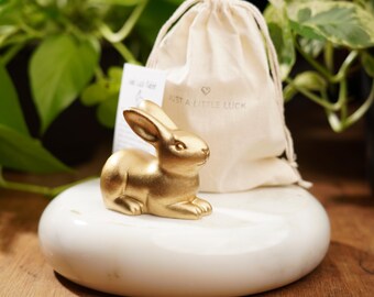 Gold Lucky Rabbit: Handmade Concrete Good Luck Charm