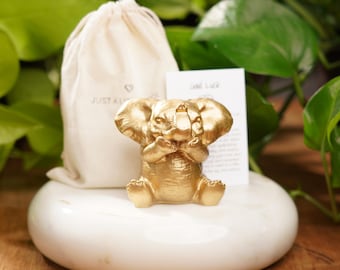 Gold Concrete Lucky Elephant: Speak No Evil Good Luck Charm