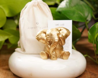 Gold Concrete Lucky Elephant: See No Evil Good Luck Charm
