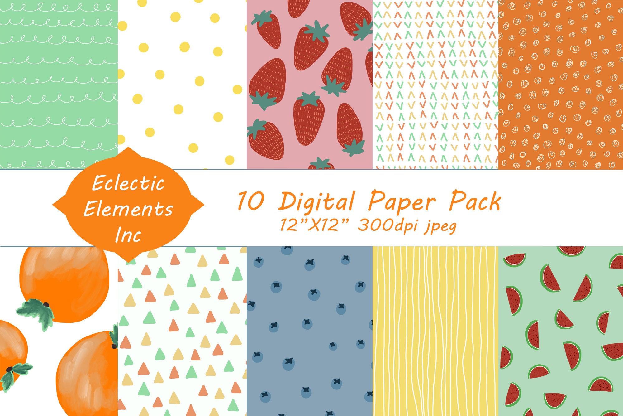 Digital Paper Pack FRUIT Themed Hand Drawn Scrapbook Paper - Etsy Norway