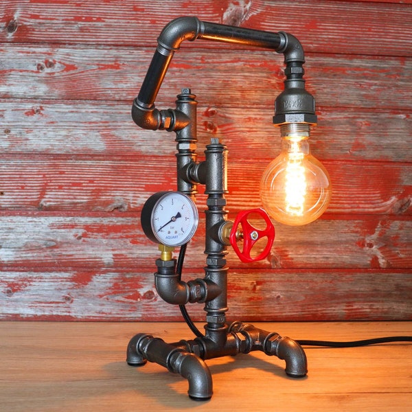 Industrial Table Lamp Steampunk - Desk Lamp - Edison Lamp - Steampunk Lamp - Lighting Pipe Lamp - Pipe Lamp - Retro - Men's Gift - Metal