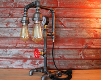 Industrie Tischlampe Steampunk - Schreibtischlampe - Edison Lampe - Steampunk Lampe - Beleuchtung Rohrlampe - Rohrlampe - Retro - Männer Geschenk - Metall