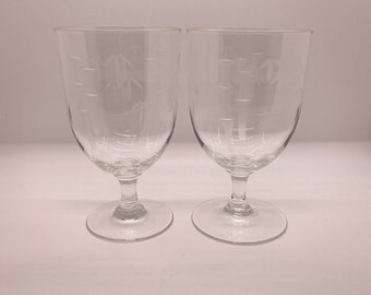 Vintage Sasaki-Noritake Etched Bamboo Pattern Water Goblets (Set of 2)