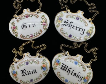 Porcelain Decanter / Bottle Tags - Gin, Sherry, Rum or Whiskey (Sold Separately) Made in Italy