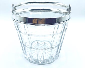 Cut Crystal Ice Bucket with Sterling Trim and Handle by Wilcox Silver Co.