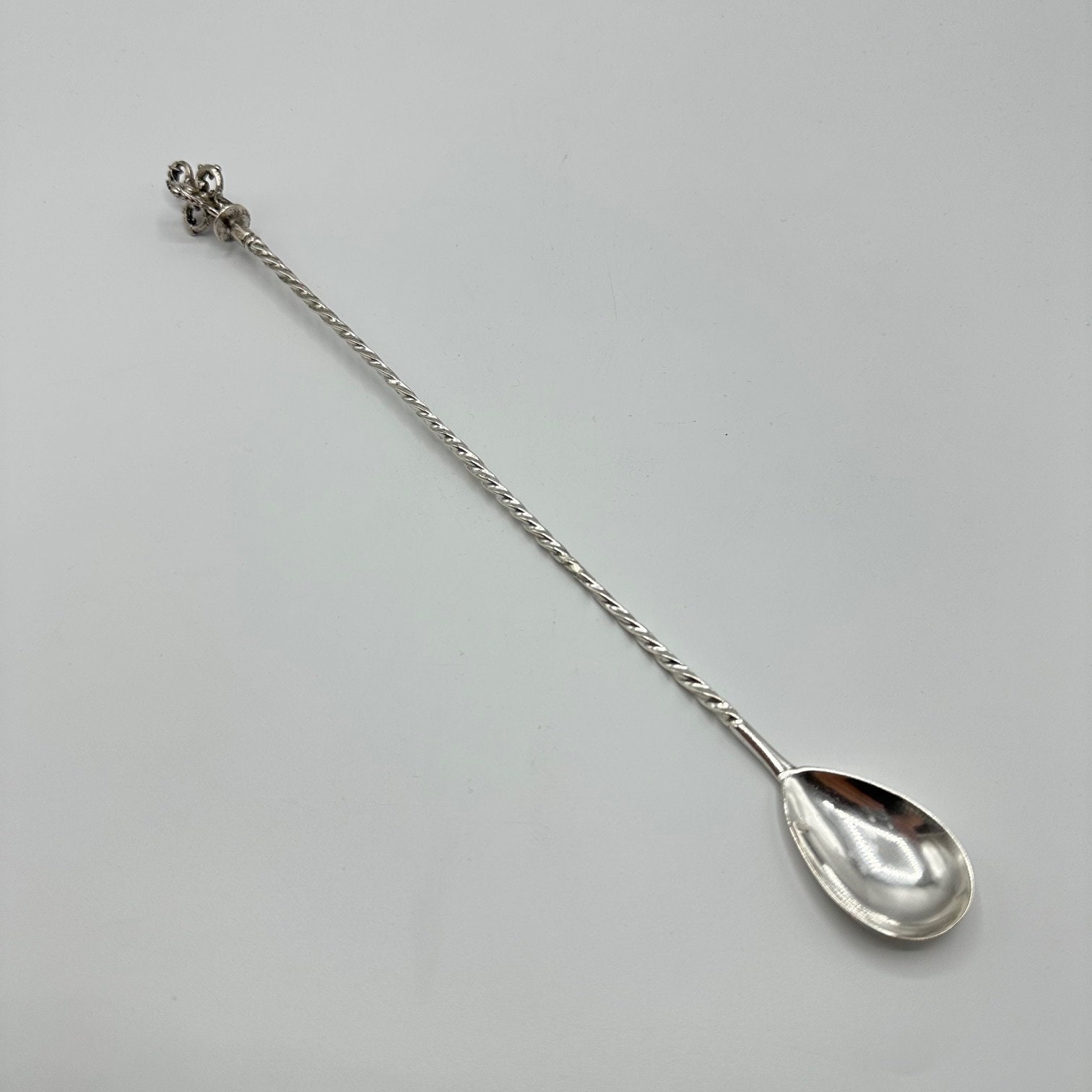 19th Century - 800 Silver Twisted Handle - Bar Spoon With