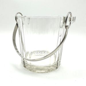 Italian Crystal Ice Bucket with Faceted Sides and Silver Plate Bit Handle