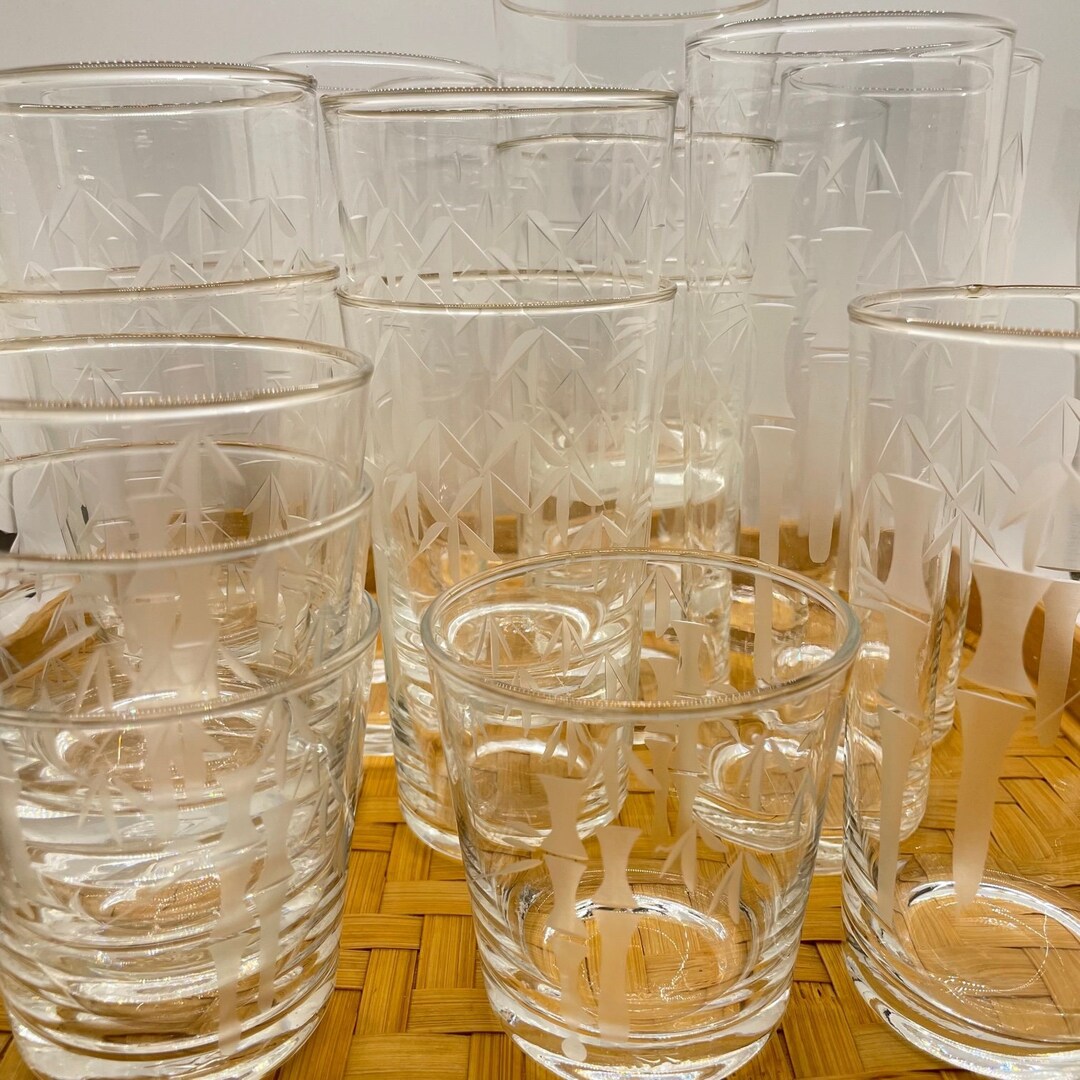 Noritake Sasaki Etched Bamboo Cocktail Glasses Whiskey Etsy