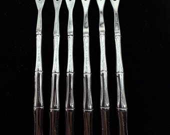 Stainless Steel Bamboo Design Handle - Cocktail / Seafood Forks (n
