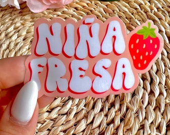 Niña Fresa Sticker | Waterproof Sticker | Fresita sticker, strawberry cute sticker | Spanish Mexican sticker, red strawberry , nina fresa