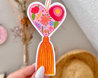 Mexican Heart Tassel Sticker | Waterproof Sticker | Embroidered heart tassel charm, Latina Latinx Sticker, Mexican pom pom, valentines day