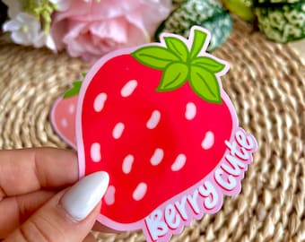 Berry Cute Strawberry Sticker | Waterproof Sticker | red pink cute strawberry sticker, fruit sticker, summer cutie sticker, fresa fresita