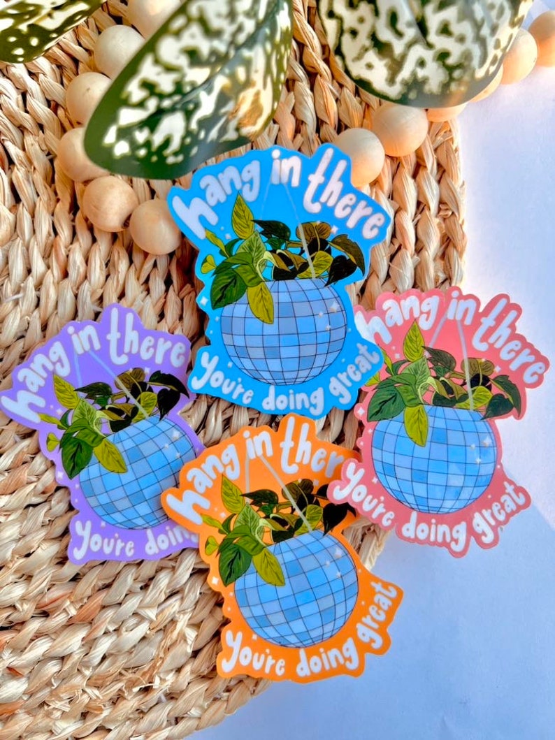 Hang in There Sticker Plant Sticker Cute Disco Ball - Etsy