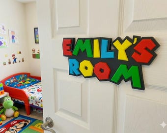 Plaque signalétique Mario personnalisée | Plaque de chambre | Cadeau pour joueur