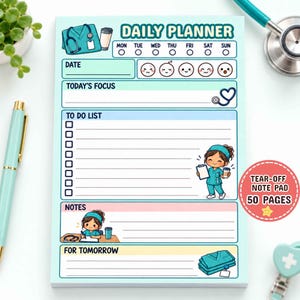 Medical Daily Planner Notepad, Nursing Student To Do List Time Management, 50 Tear-Off Pages Medical Graduation Gift for RN LPN CNA