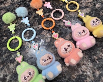 BACK IN STOCK! Adorable New Labubu Keychain Happy Pink Blue Orange Yellow Green
