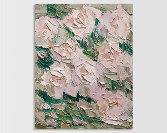 Original oil painting original art calming wall art white rose soft colors wall decor