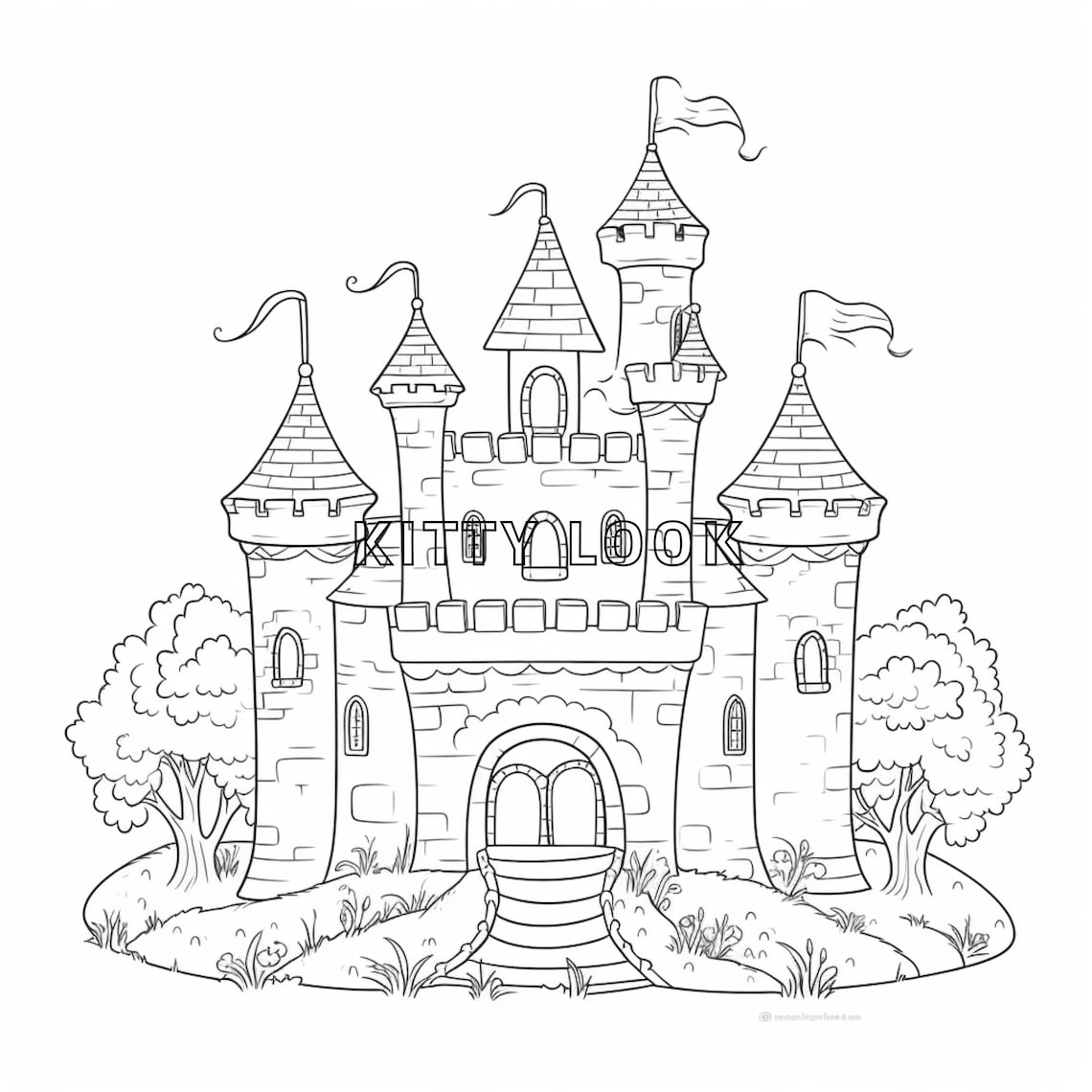 4 Castles Coloring for Adults and Children Printable Castle Turrets ...