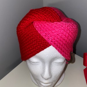 Handmade Messy bun Ear warmer Red and pink