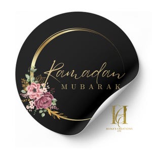 Personalised Ramadan & Eid Mubarak Celebration stickers sheet - 20 4cm / 30 3cm round stickers, Iftaar party Eid Umrah Hajj gift stickers